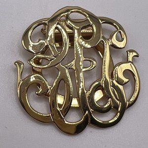 Vintage 1980's Fashion Lapel Pin - Gold Metal Scrolling Designing Women Brooch